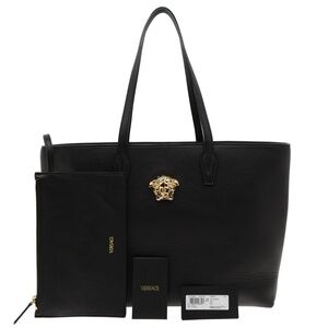 Versace Medusa Tote With Pouch Shoulder Bag Black Leather New